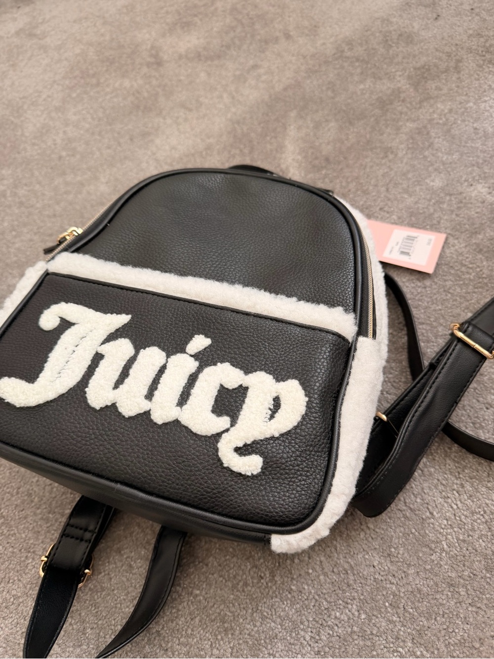 Juicy Couture Black Backpack with White Sherpa 'Juicy' Script